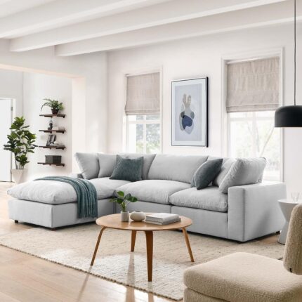 Down-Filled Overstuffed Upholstered 4-Piece Sectional Sofa